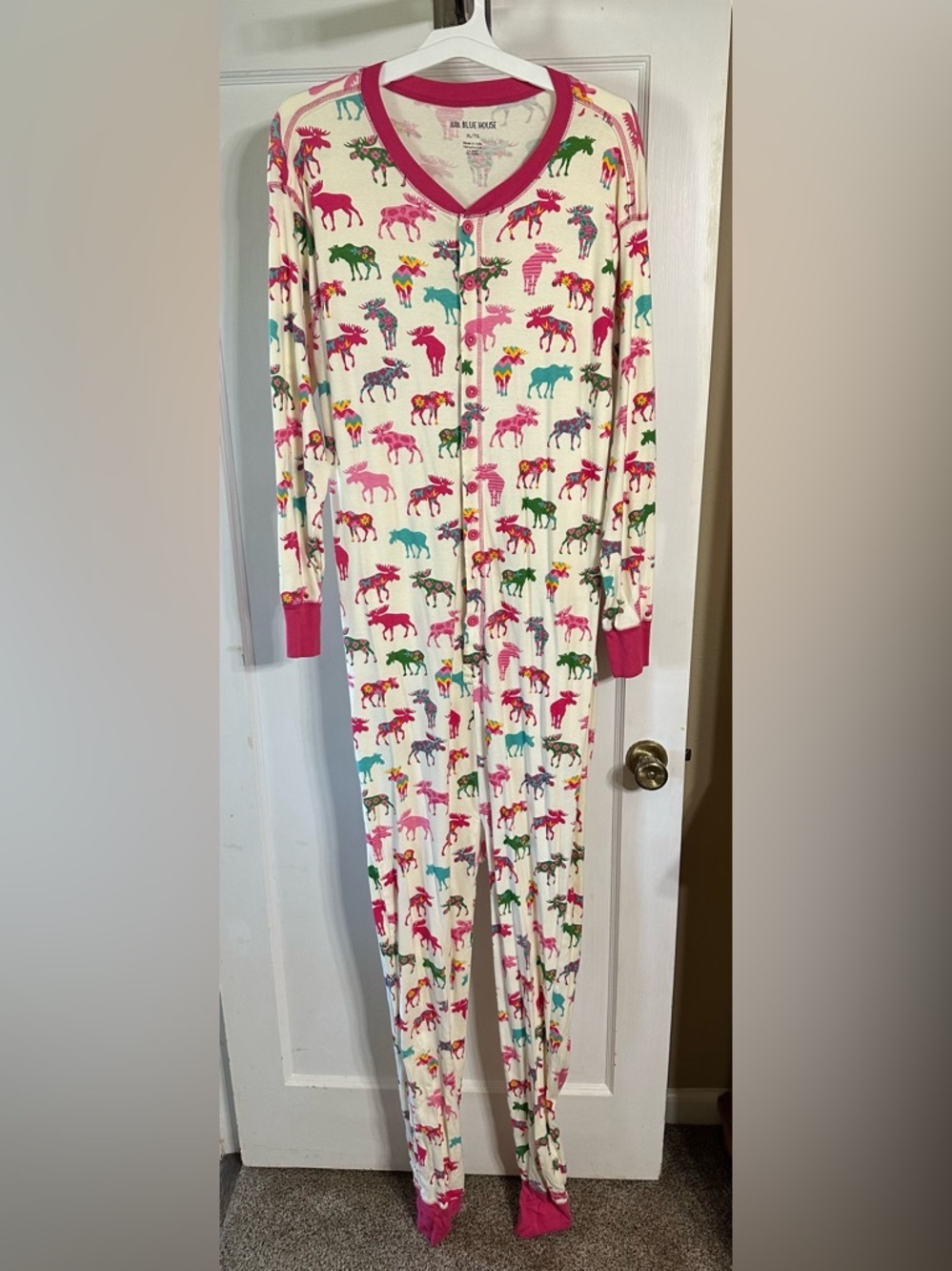 Cream Onesie Women’s Pajamas with Colorful Moose Print